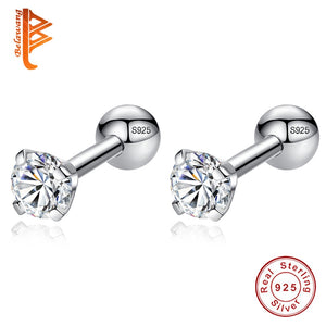 Earrings  925 Sterling Silver Small Round CZ Zircon Screw Back Stud