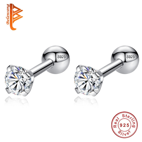 Earrings  925 Sterling Silver Small Round CZ Zircon Screw Back Stud