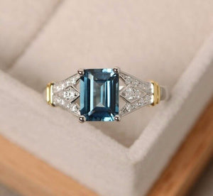 Rings  Desgin   Big Square Blue Crystal Stone