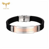 WRISTBAND Men's Silver Black Stainless Steel Silicone Rubber Bracelets Mens Bangle