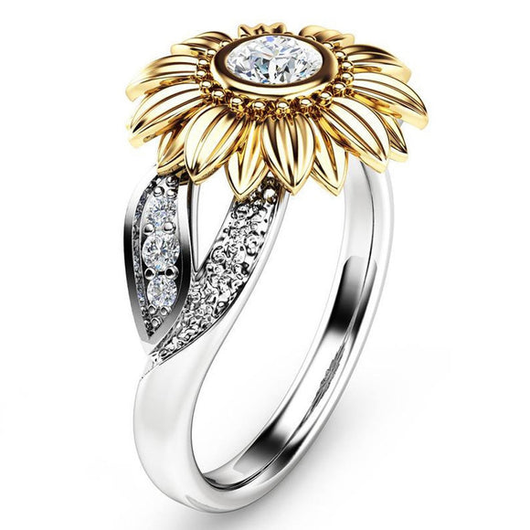 Rings New CZ Stone Fashion Jewelry Femme Gold Silver Color Cute Sunflower Crystal Wedding
