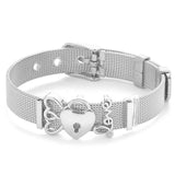 BANGLE Fashion Rose Gold Color Stainless Steel Mesh Bracelet Set Gold Heart Lock Charm Pandora Bracelet