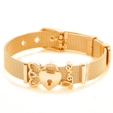 BANGLE Fashion Rose Gold Color Stainless Steel Mesh Bracelet Set Gold Heart Lock Charm Pandora Bracelet
