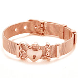 BANGLE Fashion Rose Gold Color Stainless Steel Mesh Bracelet Set Gold Heart Lock Charm Pandora Bracelet