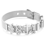BANGLE Fashion Rose Gold Color Stainless Steel Mesh Bracelet Set Gold Heart Lock Charm Pandora Bracelet