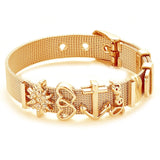 BANGLE Fashion Rose Gold Color Stainless Steel Mesh Bracelet Set Gold Heart Lock Charm Pandora Bracelet