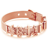 BANGLE Fashion Rose Gold Color Stainless Steel Mesh Bracelet Set Gold Heart Lock Charm Pandora Bracelet