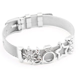 BANGLE Fashion Rose Gold Color Stainless Steel Mesh Bracelet Set Gold Heart Lock Charm Pandora Bracelet