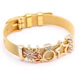 BANGLE Fashion Rose Gold Color Stainless Steel Mesh Bracelet Set Gold Heart Lock Charm Pandora Bracelet