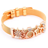 BANGLE Fashion Rose Gold Color Stainless Steel Mesh Bracelet Set Gold Heart Lock Charm Pandora Bracelet