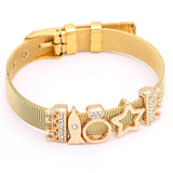 BANGLE Fashion Rose Gold Color Stainless Steel Mesh Bracelet Set Gold Heart Lock Charm Pandora Bracelet