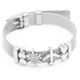 BANGLE Fashion Rose Gold Color Stainless Steel Mesh Bracelet Set Gold Heart Lock Charm Pandora Bracelet