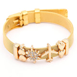 BANGLE Fashion Rose Gold Color Stainless Steel Mesh Bracelet Set Gold Heart Lock Charm Pandora Bracelet