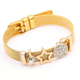 BANGLE Fashion Rose Gold Color Stainless Steel Mesh Bracelet Set Gold Heart Lock Charm Pandora Bracelet
