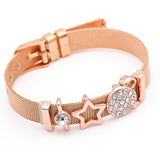 BANGLE Fashion Rose Gold Color Stainless Steel Mesh Bracelet Set Gold Heart Lock Charm Pandora Bracelet