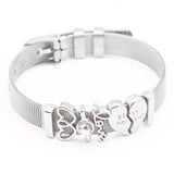BANGLE Fashion Rose Gold Color Stainless Steel Mesh Bracelet Set Gold Heart Lock Charm Pandora Bracelet