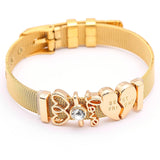 BANGLE Fashion Rose Gold Color Stainless Steel Mesh Bracelet Set Gold Heart Lock Charm Pandora Bracelet