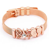 BANGLE Fashion Rose Gold Color Stainless Steel Mesh Bracelet Set Gold Heart Lock Charm Pandora Bracelet