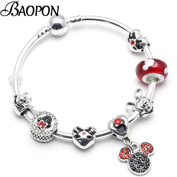 BANGLE Fashion Gift Jewelry Mickey & Minnie Charm Bracelet